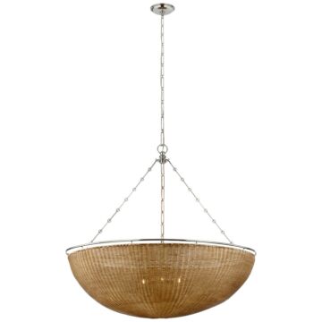 Clovis LED Chandelier in Polished Nickel and Natural Wicker by Visual Comfort Signature