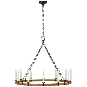 Darlana Wrapped LED Chandelier in Aged Iron and Natural Rattan by Visual Comfort Signature