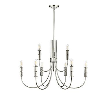 Potiss Nine Light Chandelier in Polished Nickel by Millennium