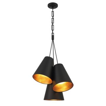 Alston Three Light Pendant in Matte Black   Antique Gold by Crystorama