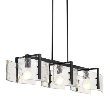 Aenon Three Light Linear Pendant in Matte Black by Golden