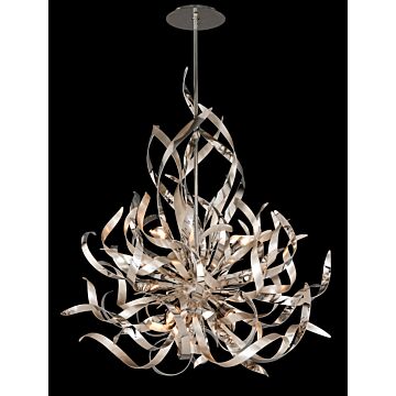 Graffiti Six Light Chandelier in Silver Leaf Polished Stainless by Corbett Lighting