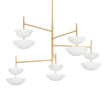 Evander LED Chandelier in Vintage Gold Leaf Gesso White by Corbett Lighting
