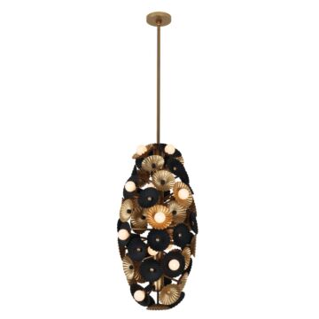 Damask 20 Light Foyer Pendant in Black and Vintage Brass by Kalco