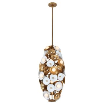 Damask 20 Light Foyer Pendant in White and Vintage Brass by Kalco