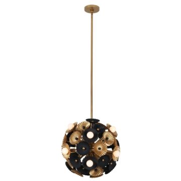 Damask 15 Light Semi FlushConvertible in Black and Vintage Brass by Kalco