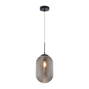 Maruna  Pendant in Matte Black + Smoked Glass by Matteo Lighting