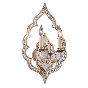 Corbett Bijoux 2 Light Wall Sconce in Silver Leaf With Antique Mist