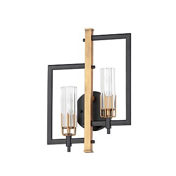 Flambeau Two Light Wall Sconce in Black   Antique Brass by Maxim