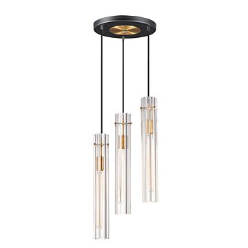 Flambeau Three Light Chandelier in Black   Antique Brass by Maxim