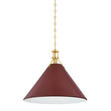  Pendant in Aged Brass Soft Crimson by Hudson Valley