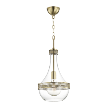 Hagen One Light Pendant in Aged Brass by Hudson Valley