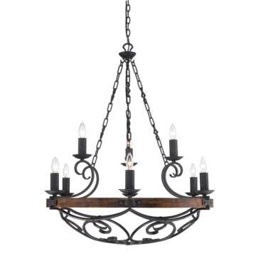Madera BI Nine Light Chandelier in Black Iron by Golden
