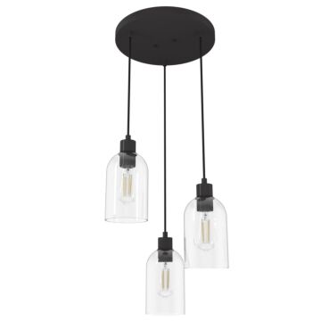 Hunter Lochmeade Clear Seeded Glass 3-Light Round Pendant Cluster in Noble Bronze