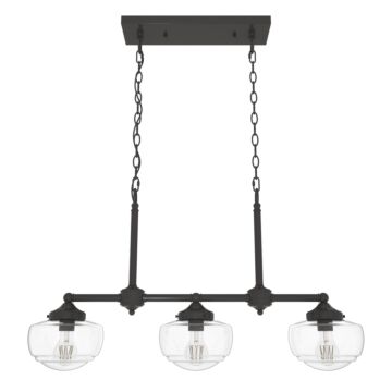 Hunter Saddle Creek Clear Seeded Glass 3-Light Linear Chandelier in Noble Bronze