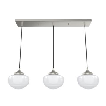 Hunter Saddle Creek Shiny Cased White Glass 3-Light Linear Pendant Cluster in Brushed Nickel