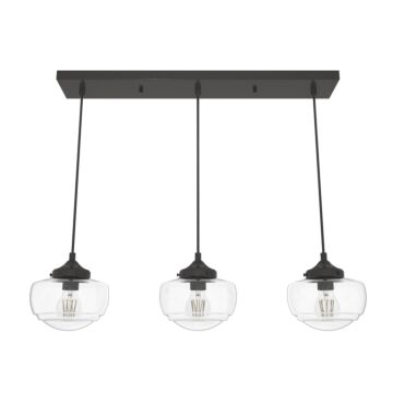 Hunter Saddle Creek Clear Seeded Glass 3-Light Linear Pendant Cluster in Noble Bronze