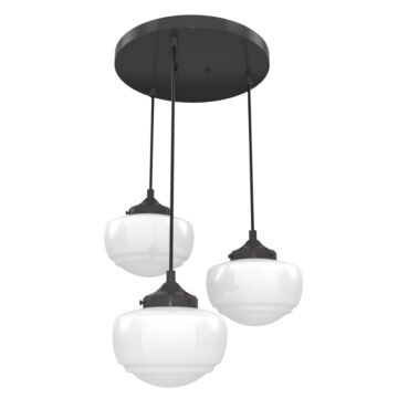 Hunter Saddle Creek Shiny Cased White Glass 3-Light Round Pendant Cluster in Noble Bronze