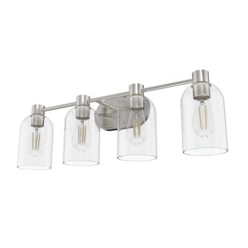 Hunter Lochmeade Clear Seeded Glass 4-Light Bathroom Vanity Light in Brushed Nickel