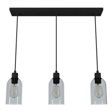 Hunter Lochmeade Smoked Glass 3-Light Linear Pendant Cluster in Natural Iron