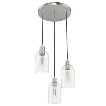 Hunter Lochmeade Clear Seeded Glass 3-Light Round Pendant Cluster in Brushed Nickel