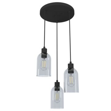 Hunter Lochmeade Smoked Glass 3-Light Round Pendant Cluster in Natural Iron