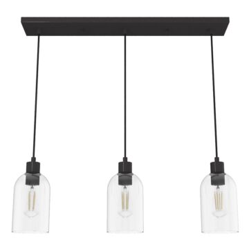 Hunter Lochmeade Clear Seeded Glass 3-Light Linear Pendant Cluster in Noble Bronze