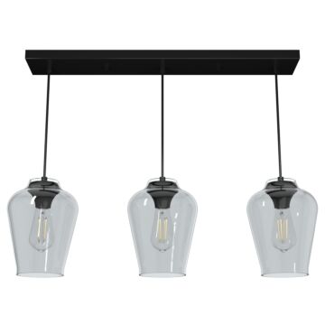 Hunter Vidria Smoked Glass 3-Light Linear Pendant Cluster in Matte Black