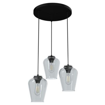 Hunter Vidria Smoked Glass 3-Light Round Pendant Cluster in Matte Black