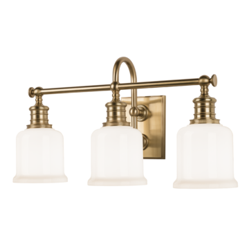 Keswick Three Light Bath Bracket in Aged Brass by Hudson Valley