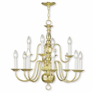 Williamsburgh 12-Light Chandelier in Polished Brass