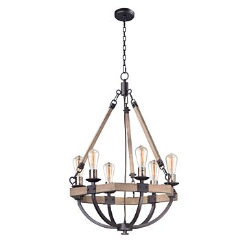 Lodge Six Light Chandelier in Weathered Oak   Bronze by Maxim