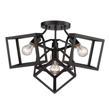 Cassio BLK Four Light Semi Flush Mount in Matte Black by Golden