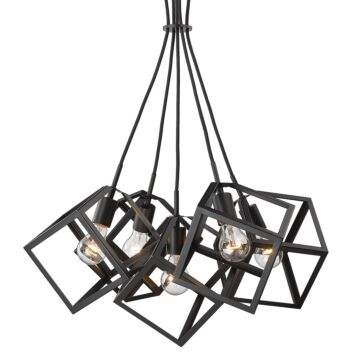 Cassio BLK Five Light Pendant in Matte Black by Golden