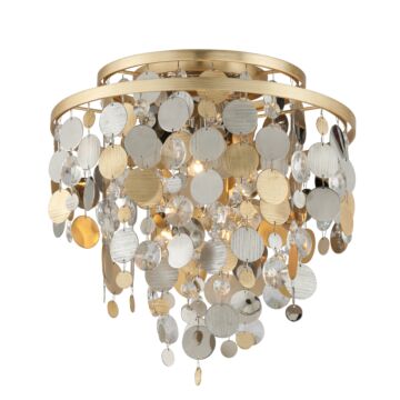 Ambrosia Three Light Flush Mount in Silver & Gold Leaf & Stainless by Corbett Lighting