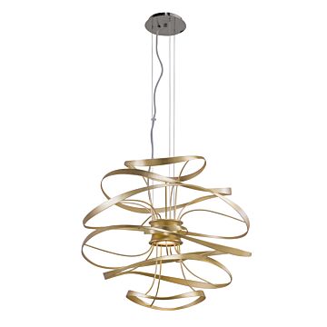 Calligraphy LED Chandelier in Gold Leaf W Polished Stainless by Corbett Lighting