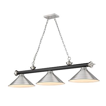 Z-Lite Cordon 3-Light Linear Pendant Light In Matte Black With Brushed Nickel
