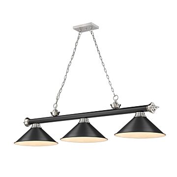 Z-Lite Cordon 3-Light Linear Pendant Light In Matte Black With Brushed Nickel