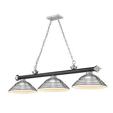 Z-Lite Cordon 3-Light Linear Pendant Light In Matte Black With Brushed Nickel