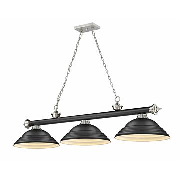 Z-Lite Cordon 3-Light Linear Pendant Light In Matte Black With Brushed Nickel