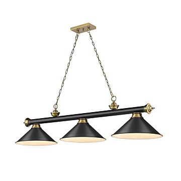 Z-Lite Cordon 3-Light Linear Pendant Light In Matte Black With Rubbed Brass