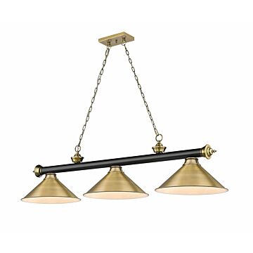 Z-Lite Cordon 3-Light Linear Pendant Light In Matte Black With Rubbed Brass