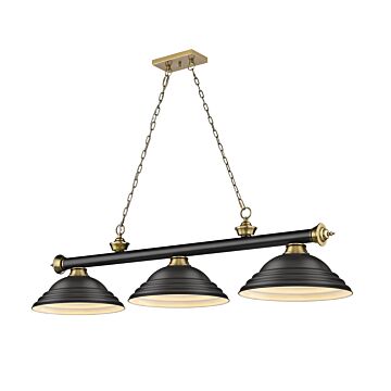 Z-Lite Cordon 3-Light Linear Pendant Light In Matte Black With Rubbed Brass