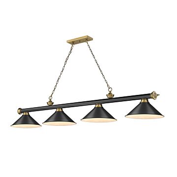 Z-Lite Cordon 4-Light Linear Pendant Light In Matte Black With Rubbed Brass