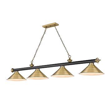 Z-Lite Cordon 4-Light Linear Pendant Light In Matte Black With Rubbed Brass