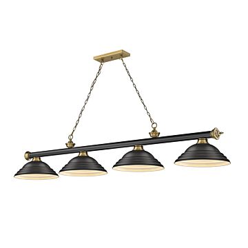 Z-Lite Cordon 4-Light Linear Pendant Light In Matte Black With Rubbed Brass