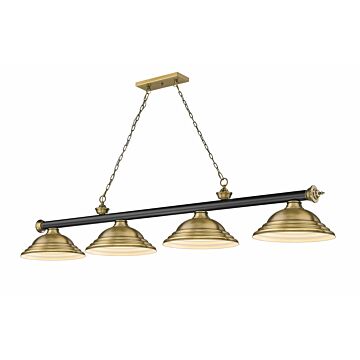 Z-Lite Cordon 4-Light Linear Pendant Light In Matte Black With Rubbed Brass