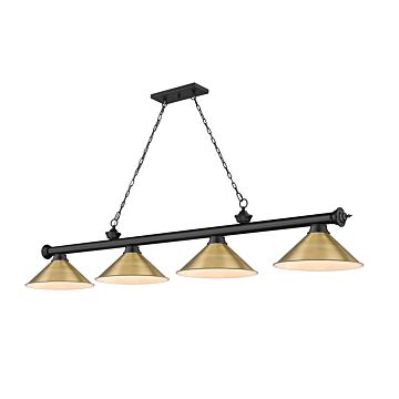 Z-Lite Cordon 4-Light Linear Pendant Light In Matte Black With Rubbed Brass
