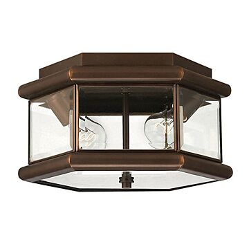 Hinkley Clifton Park 2-Light Flush Mount Outdoor Ceiling Light In Copper Bronze