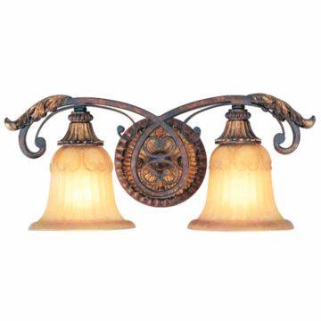 Villa Verona 2-Light Bathroom Vanity Light in Hand Applied Verona Bronze w with Aged Gold Leafs